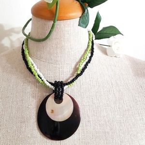 🔖Boho Mother Of Pearl Round Shells Medallion Pendant| Layered Beaded Necklace